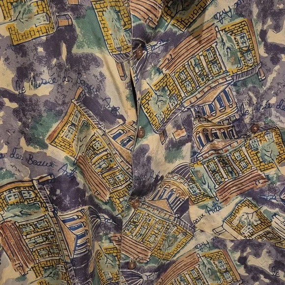 Vintage 90’s Silk Club Button Up Short Sleeve Shirt - Picture 3 of 11